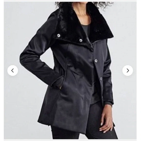 Eileen Fisher Bonded Fleece Funnel Neck Jacket Coat Black S Minimalist Chic Luxe